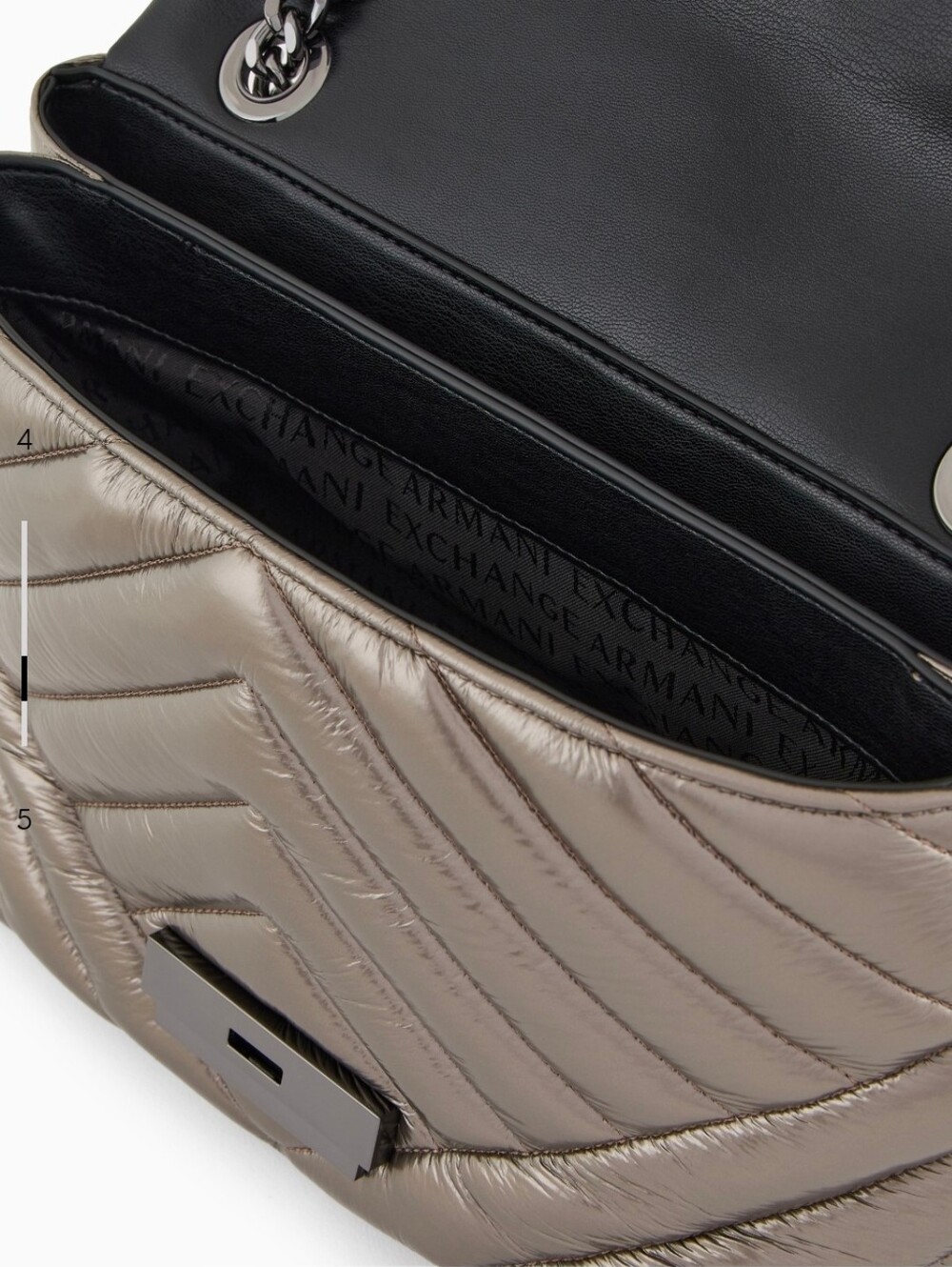 NWT Armani Exchange Metallic Gunmetal Quilted Chain Shoulder Bag - Picture 8 of 14